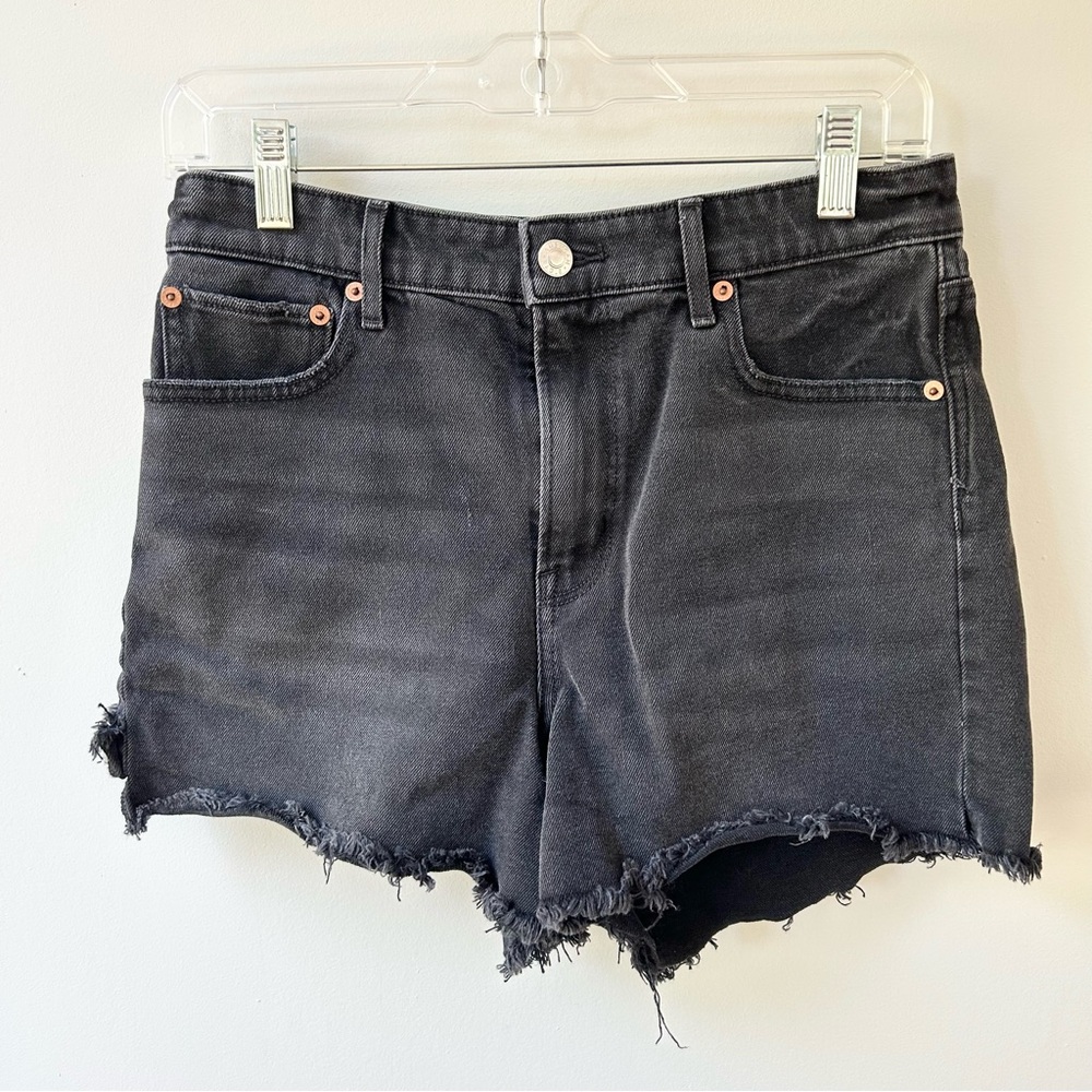 AEO highest rise 90s boyfriend black denim cutoff shorts